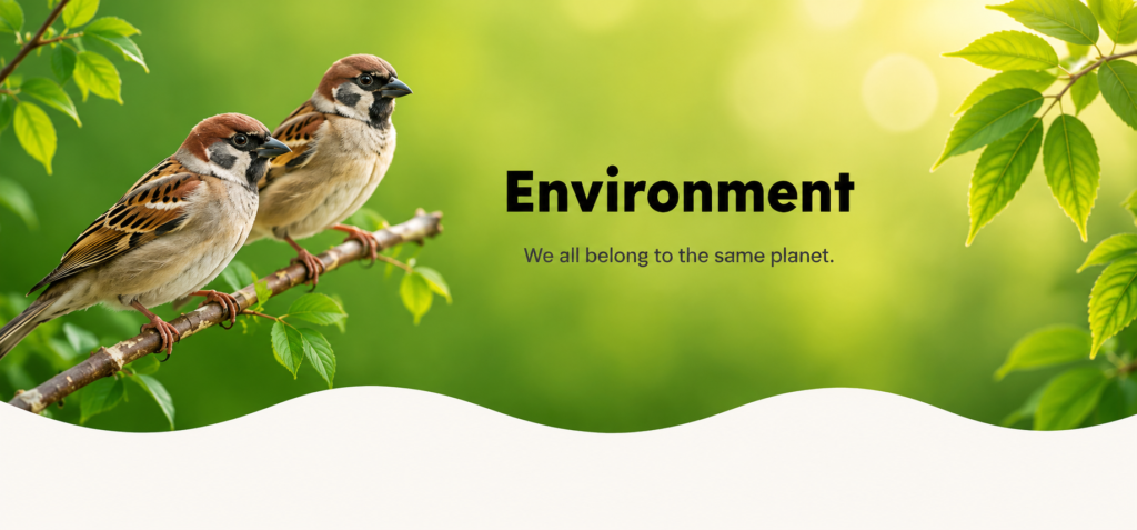 Two birds perched on a tree branch promoting environmental awareness and nature.