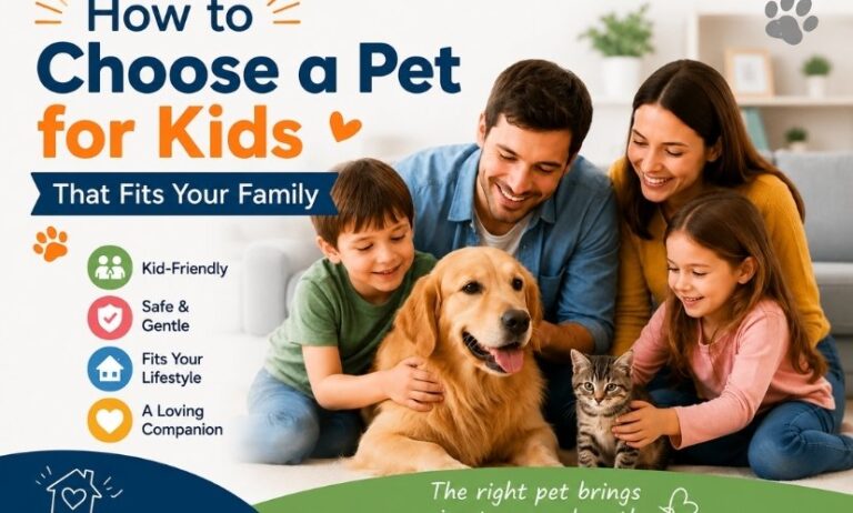 Happy family choosing a pet for their children.