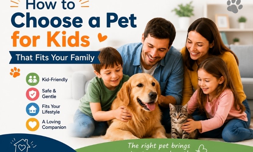 Happy family choosing a pet for their children.