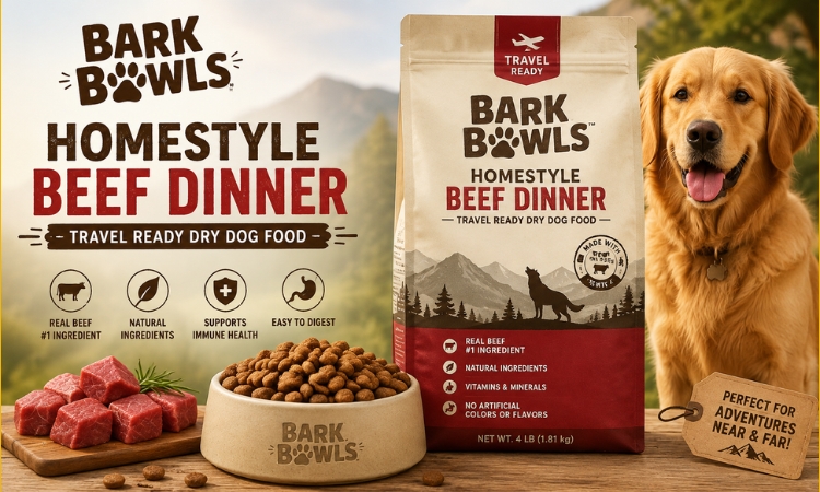 Bark Bowls Homestyle Beef Dinner Travel Ready Dry Dog Food for healthy and balanced daily nutrition.