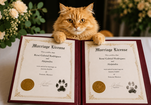 Coco Cat Takes His Role as Witness on Parents' Marriage License Very Seriously