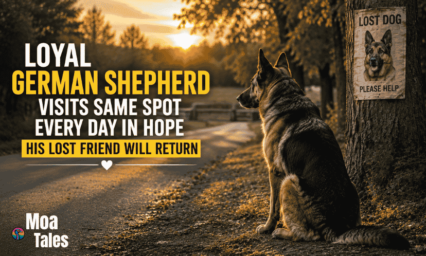 Loyal German Shepherd waiting at the same spot for his lost friend to return