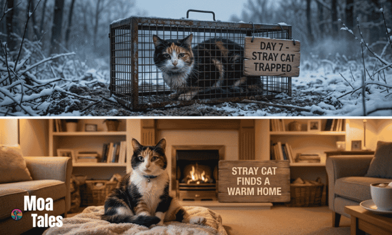 A clever stray cat finds a warm home after dodging rescue traps for 7 days.