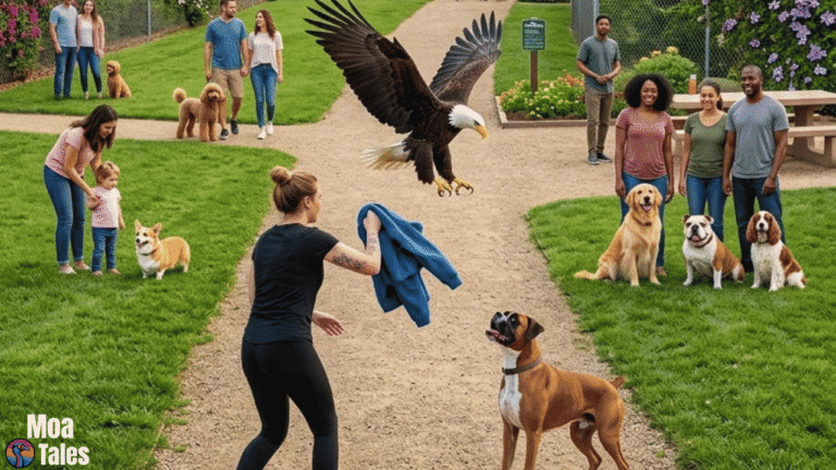 Heroic moment at Eagle Rock Dog Park as a owner tosses a jacket to save her dog from a diving eagle.