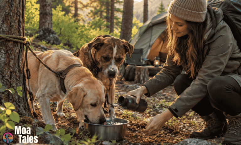 Labrador and Pitbull Mix Dog enjoying a peaceful outdoor camping trip